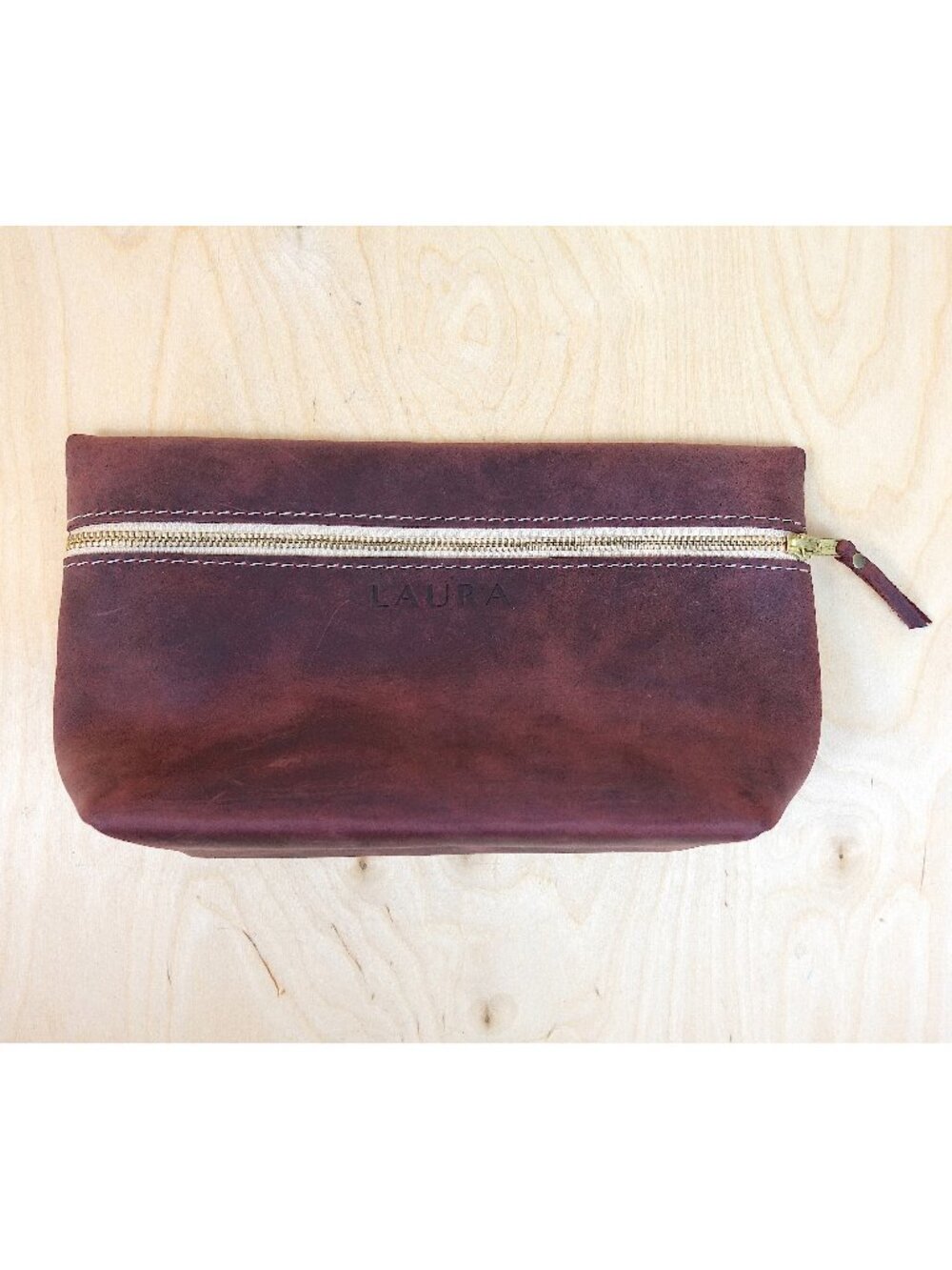 Personalized Leather Toiletry Bag (Embossed with "LAURA")